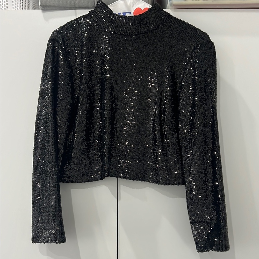 Black Sequin Cropped Top - Women
